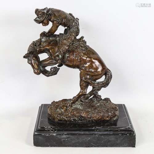 After F Remington, reproduction patinated bronze sculpture, ...