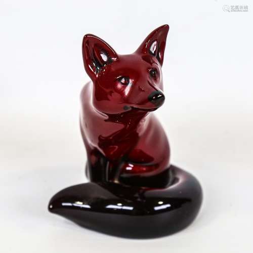 Royal Doulton Flambe seated fox, height 11cm