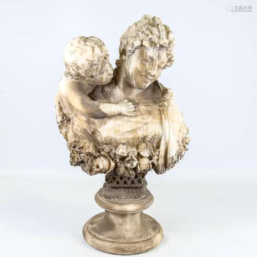 A carved Italian marble bust of a woman and child, unsigned,...