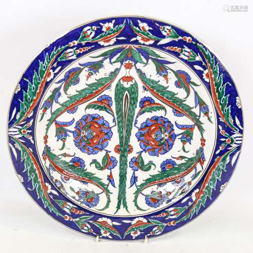 19th century Turkish Iznik pottery plate, with hand painted ...