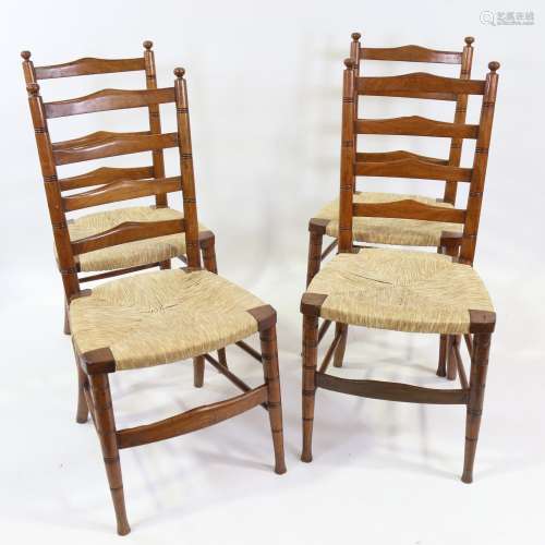 Morris & Co, a set of 4 ladder-back side chairs with rush se...