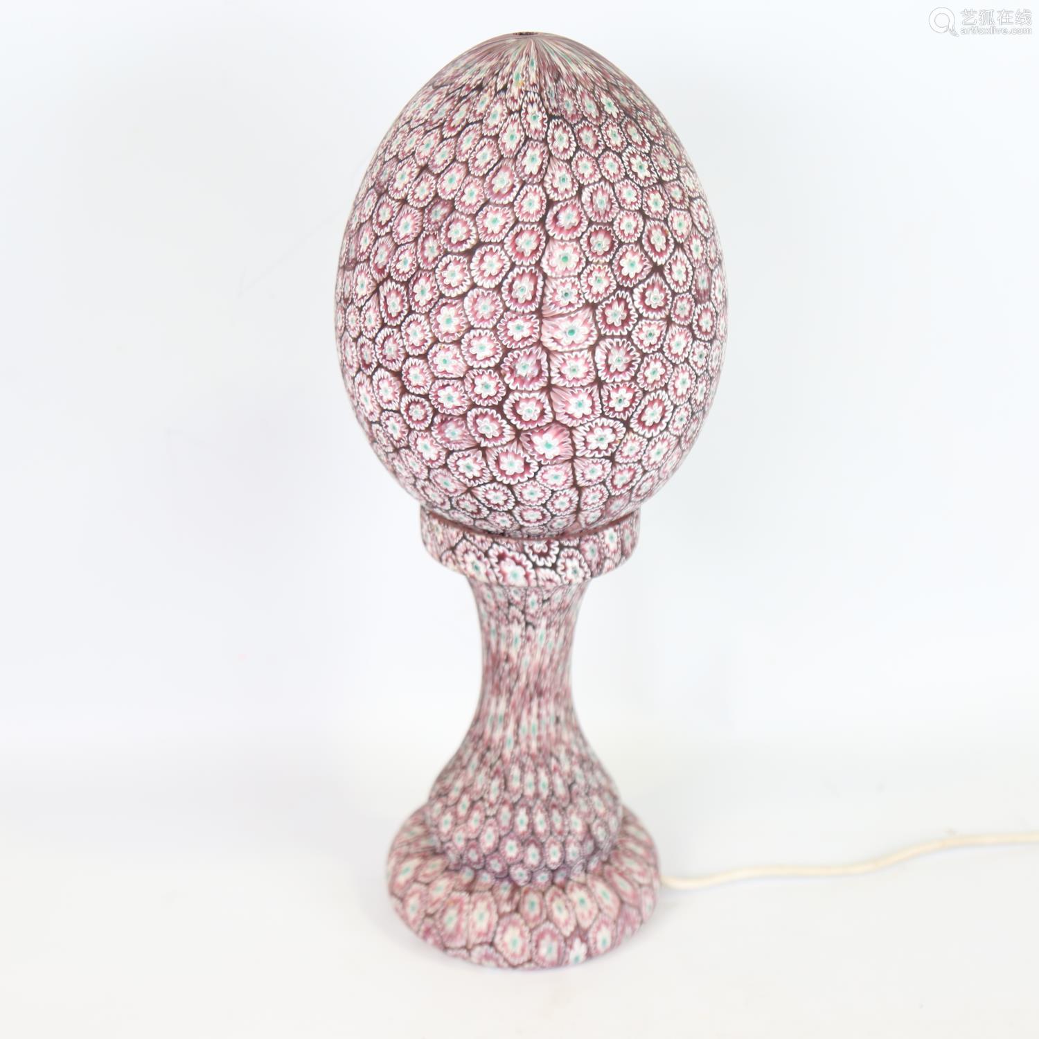 A Millefiori Glass Table Lamp With Egg, Glass Egg Shaped Table Lamp