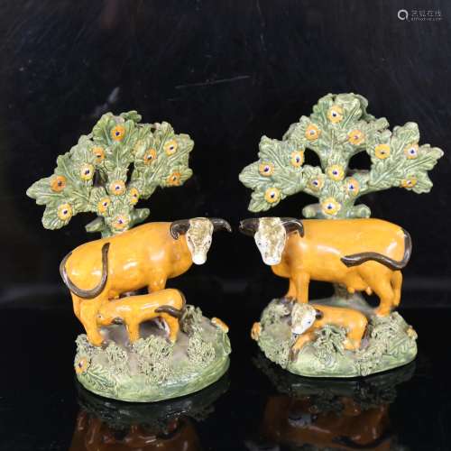Rare pair of Staffordshire Pearlware cattle and calves with ...