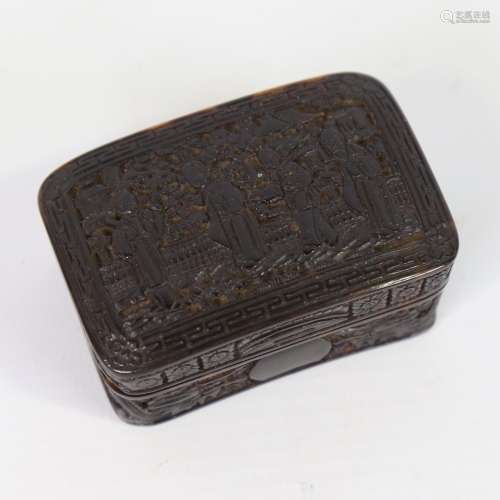 A 19th century Chinese tortoiseshell snuffbox of curved rect...