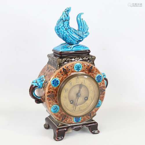 Continental chinoiserie pottery cased mantel clock, circa 18...