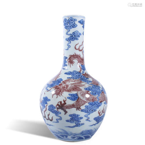 Qing Dynasty Qianlong blue and white glazed red dragon shape...