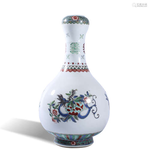 Qing Dynasty Kangxi pastel garlic bottle