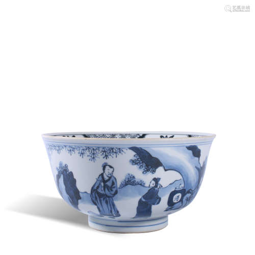 Qing Dynasty blue and white characters story bowl