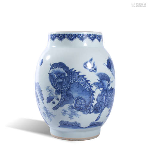 Qing Dynasty blue and white animal pattern bottle