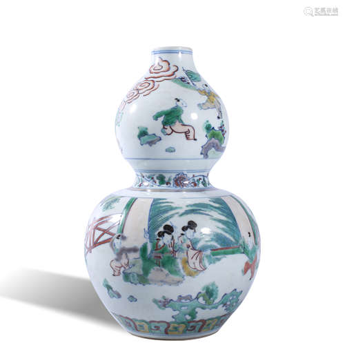 Gourd bottle with story pattern of pastel figures in Qing Dy...