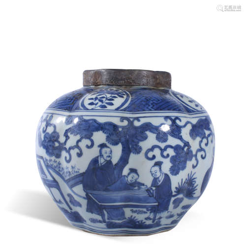 Ming Dynasty Wanli blue and white figure story pot