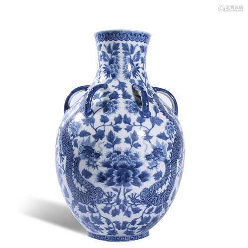 Qing Dynasty Qianlong blue and white dragon bottle