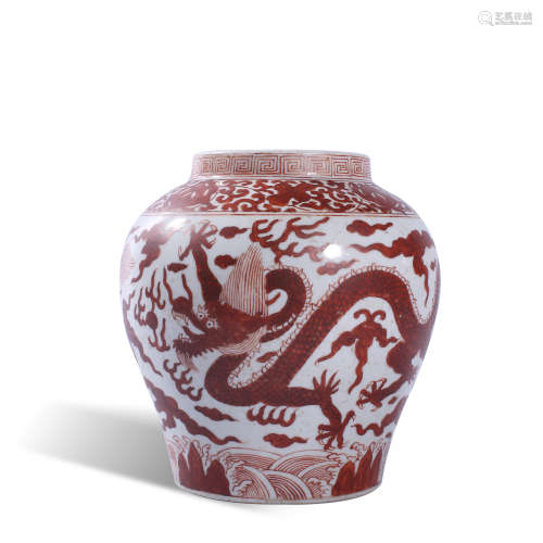 Jiajing red color dragon pot of Ming Dynasty