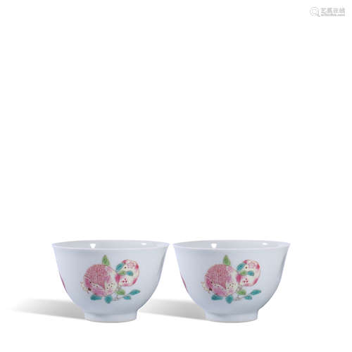 A pair of pastel cup with melon and fruit pattern in Yongzhe...