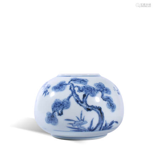 Blue and white water bowl with pine, bamboo and plum pattern...