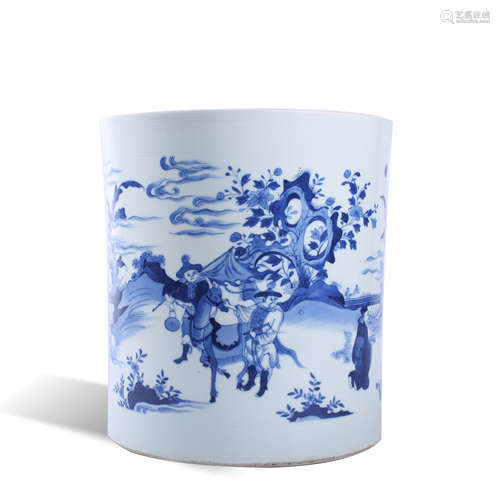 Qing Dynasty blue and white figure story brush holder