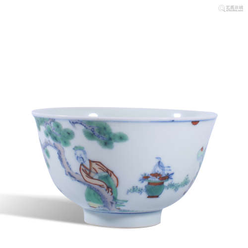 Qing Dynasty Kangxi doucai characters story design cup
