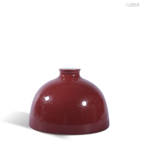 Red glazed water bowl of Kangxi in Qing Dynasty