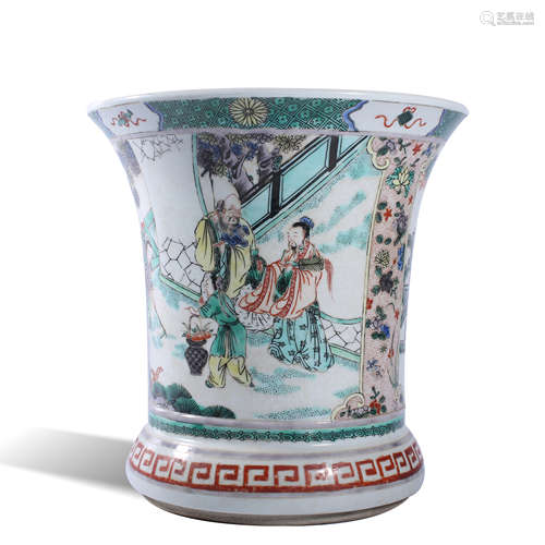 Qing Dynasty Kangxi colorful character story brush holder