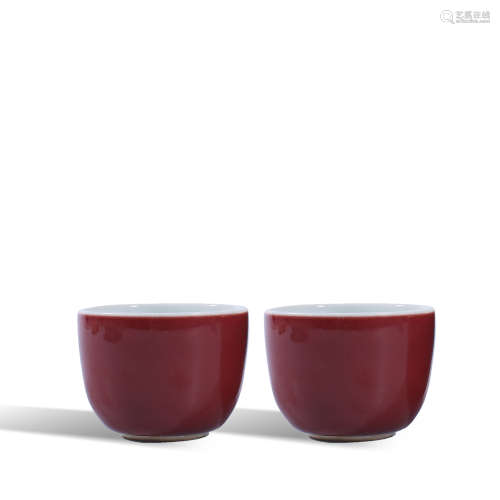 A pair of red glazed cups in Qing Dynasty
