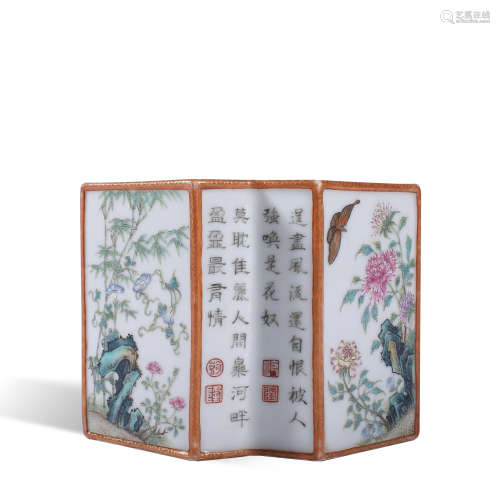 Qing Dynasty Qianlong pastel six square penholder