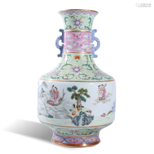 Qing Dynasty Qianlong pastel vase with two ears