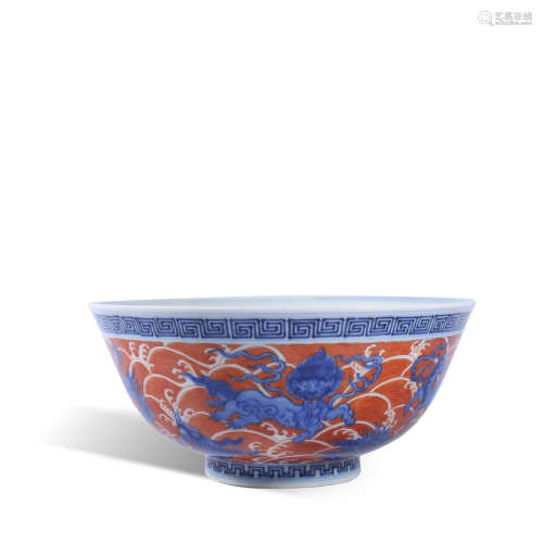 Qing Dynasty Qianlong red color blue and white animal bowl