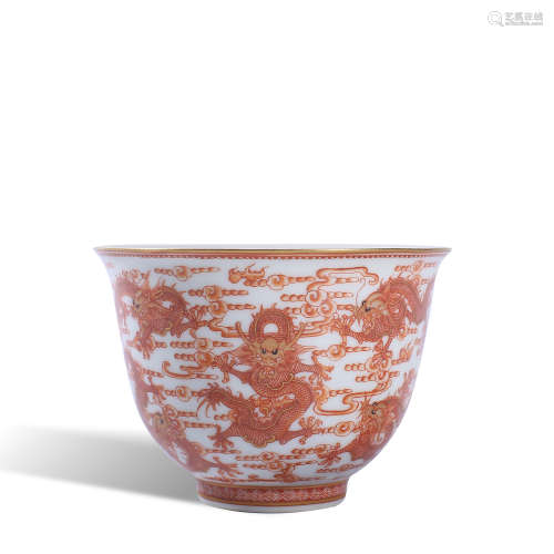 Qing Dynasty Qianlong red color dragon cup