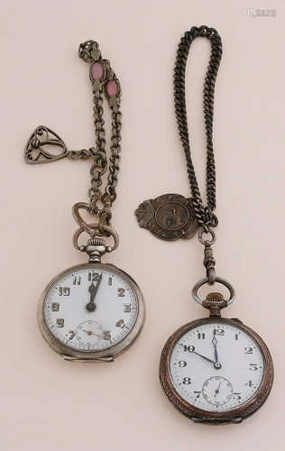 Two silver pocket watches, 800/000, with machined back