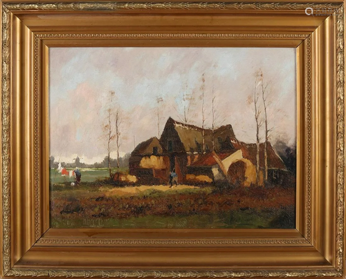 Henri van Os-Delhez. 1880 - 1976. Farm with farmer and