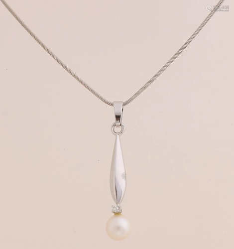 White gold necklace and pendant, 585/000, with pearl