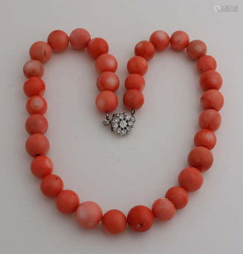 Bamboo coral necklace, Ã¸14mm, with white metal clasp