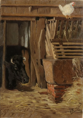 Evert Rabbers. 1875 - 1967, Enschede. Stable interior