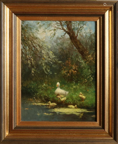 Constant Artz. 1870 - 1951. Duck family on the