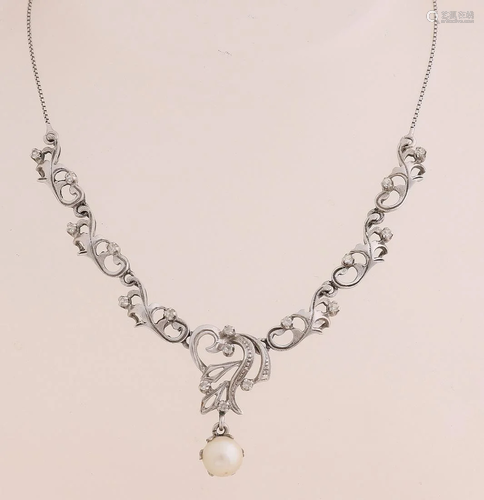 White gold choker, 750/000, with pearl and zirconia.