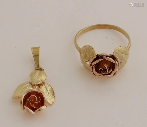 Set with a gold pendant and ring, 585/000, in rose