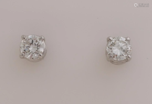 White gold ear studs, 585/000, with diamond. Solitaire