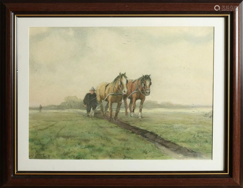 Evert Rabbers. 1875 - 1967 Enschede. Plowing on the