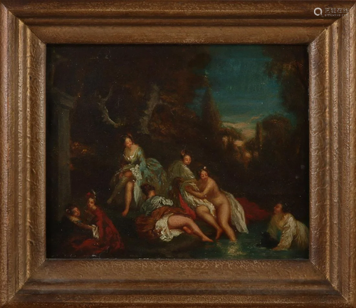 Unsigned. 18th century. Landscape with bathing women.