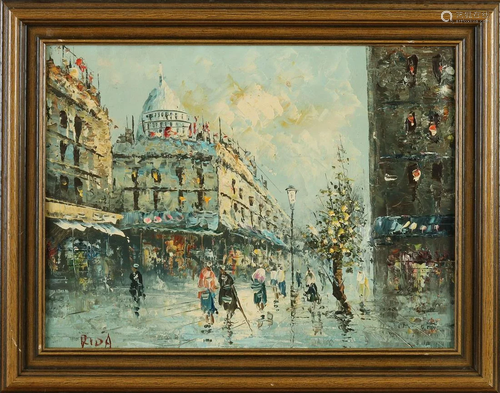 Rida. Circa 1950. Cityscape of Paris. Oil on linen.