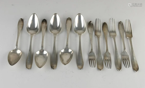 Six person silver place setting, 833/000, with six