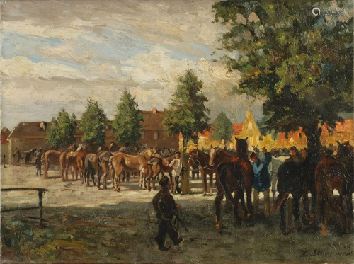 C. Schermer. 1824 - 1915. Horse market with figures.