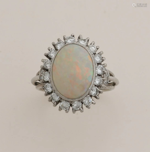 White gold ring, 585/000, with opal and diamond. Ring