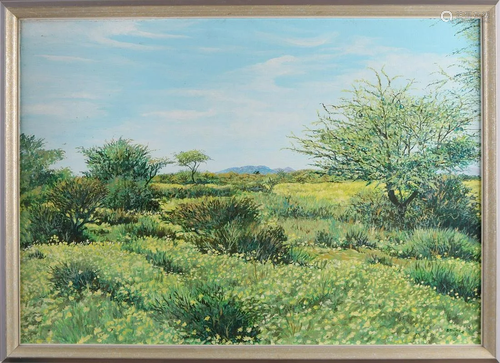 Bruges? 1993. Landscape in bloom with hills. Oil on