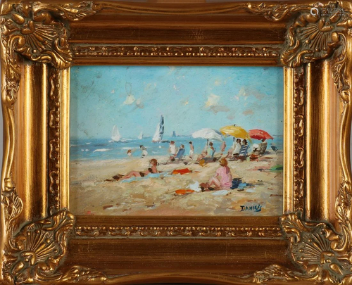 daniels. 21st century. Dutch beach scene with figures.