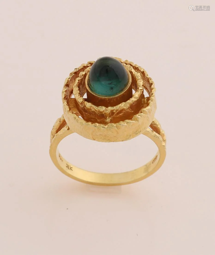 Yellow gold ring, 585/000, with tourmaline. Design ring