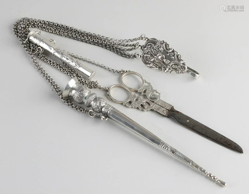 Silver chatelaine with accessories, 833/000, for