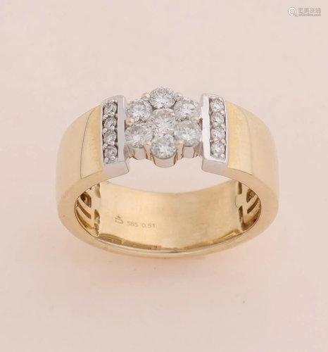 Wide yellow gold ring, 585/000, with diamond. Ring with