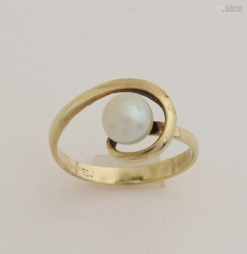 Yellow gold ring, 585/000, with pearl. Fantasy ring in