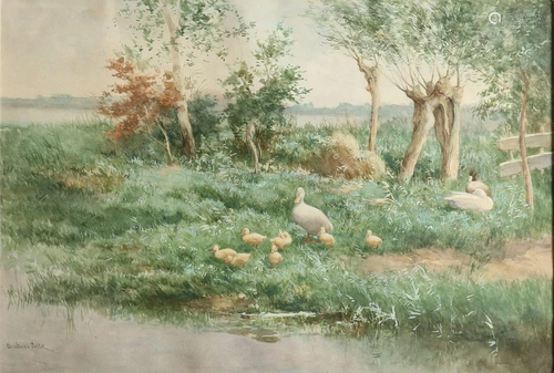 Constant Artz. 1870 - 1951. Duck family on the